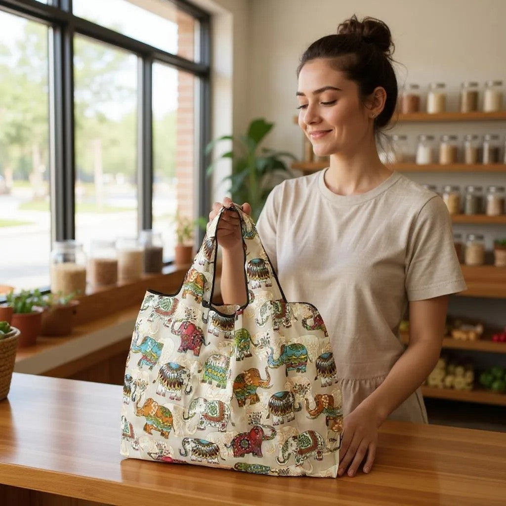 Shopper Bag - Beige Elephant - Everyday Foldable Tote