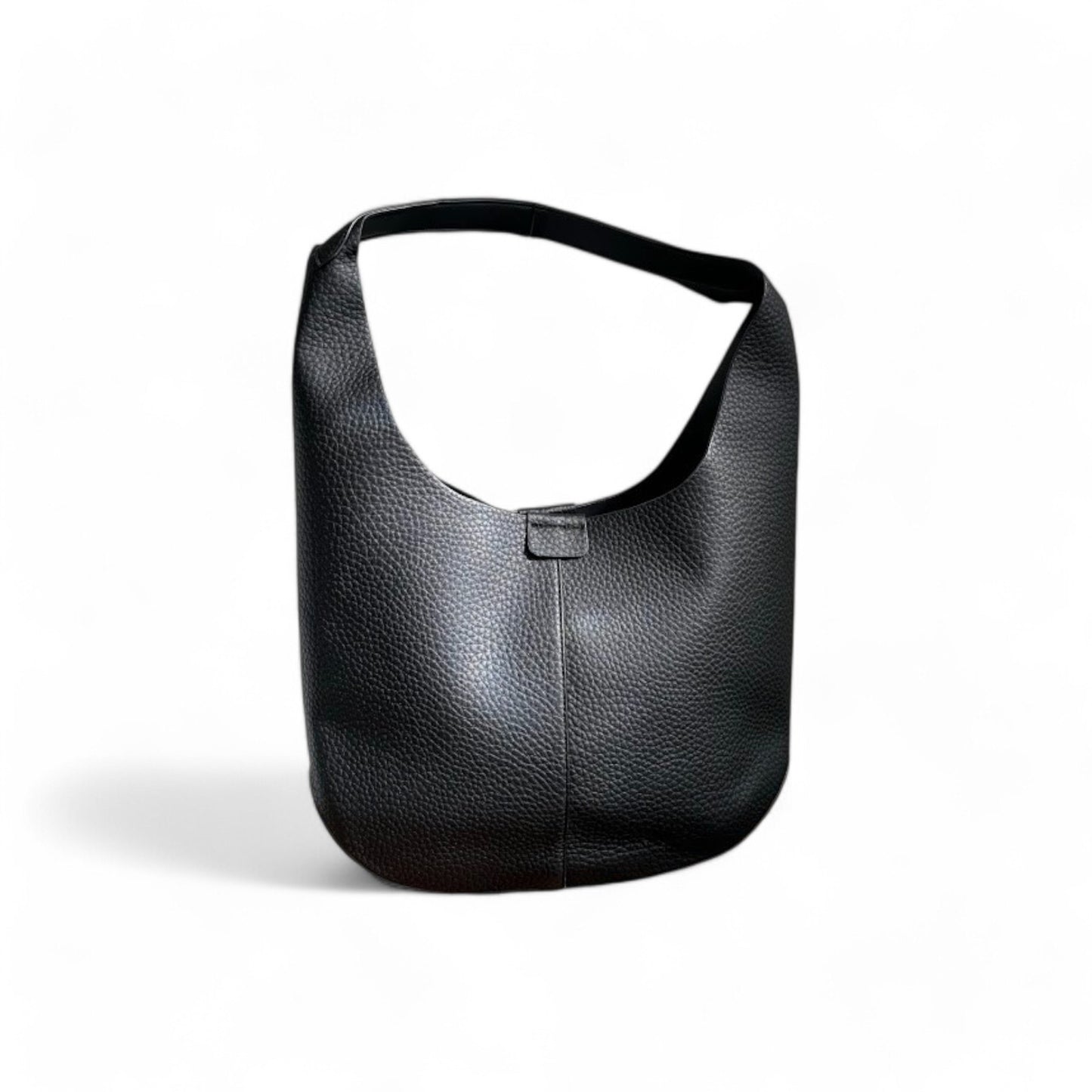 A black single-strap hobo shoulder bag with pebble-embossed leather.