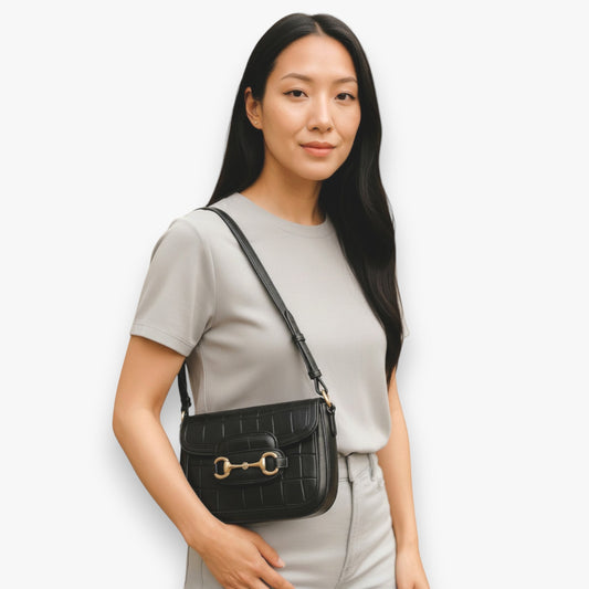 RYDER Croco | Equestrian-Style Shoulder Bag