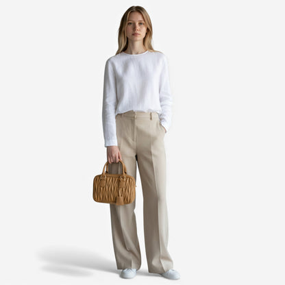 Premium vegan leather quilted shoulder bag in tan, a versatile everyday bag for work or the weekend.