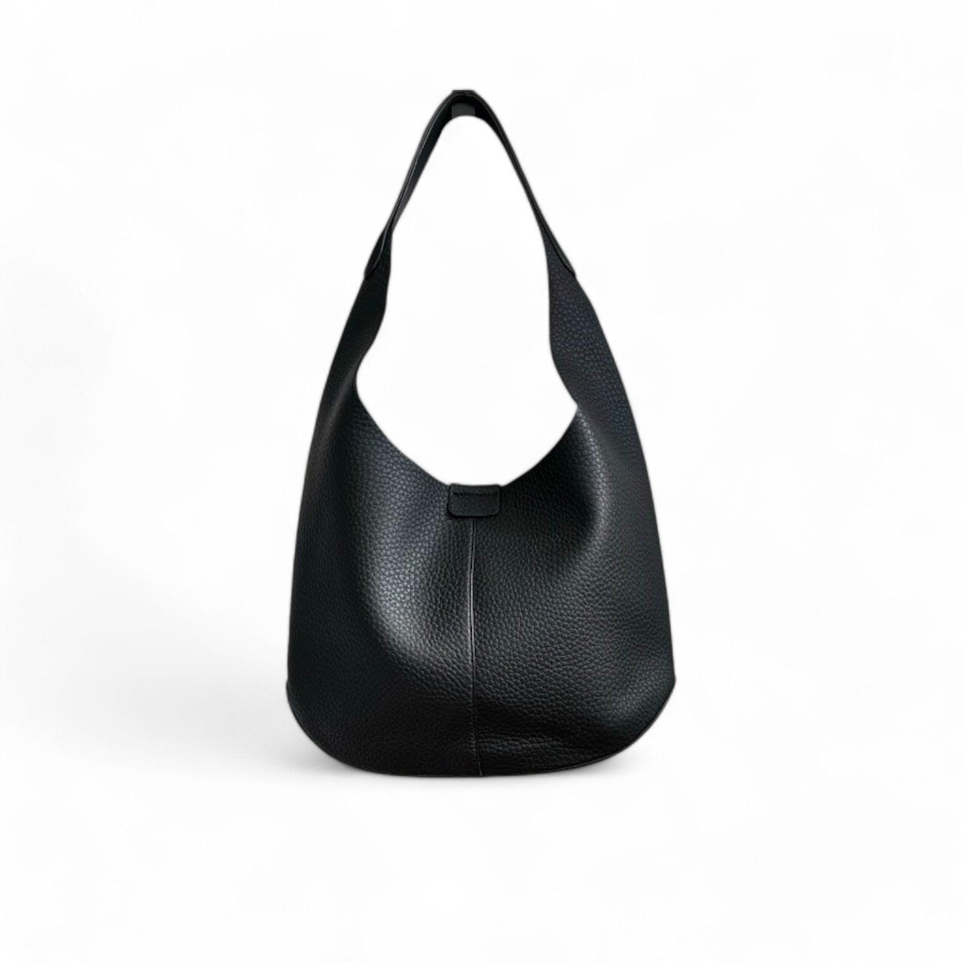 A black hobo shoulder bag with pebble-embossed leather.